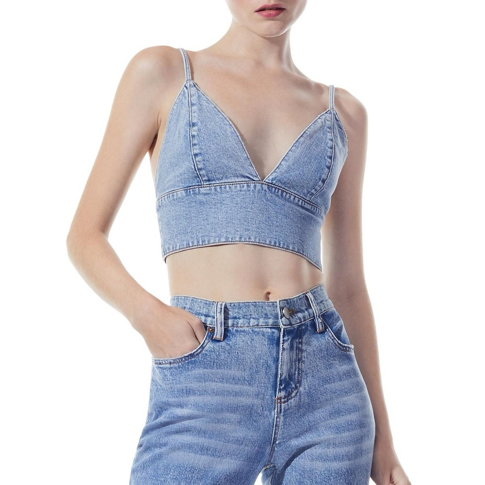 Alice + Olivia Carli Denim Crop Top